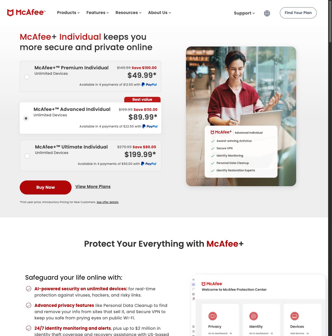 McAfee Identity Theft Protection Website Preview
