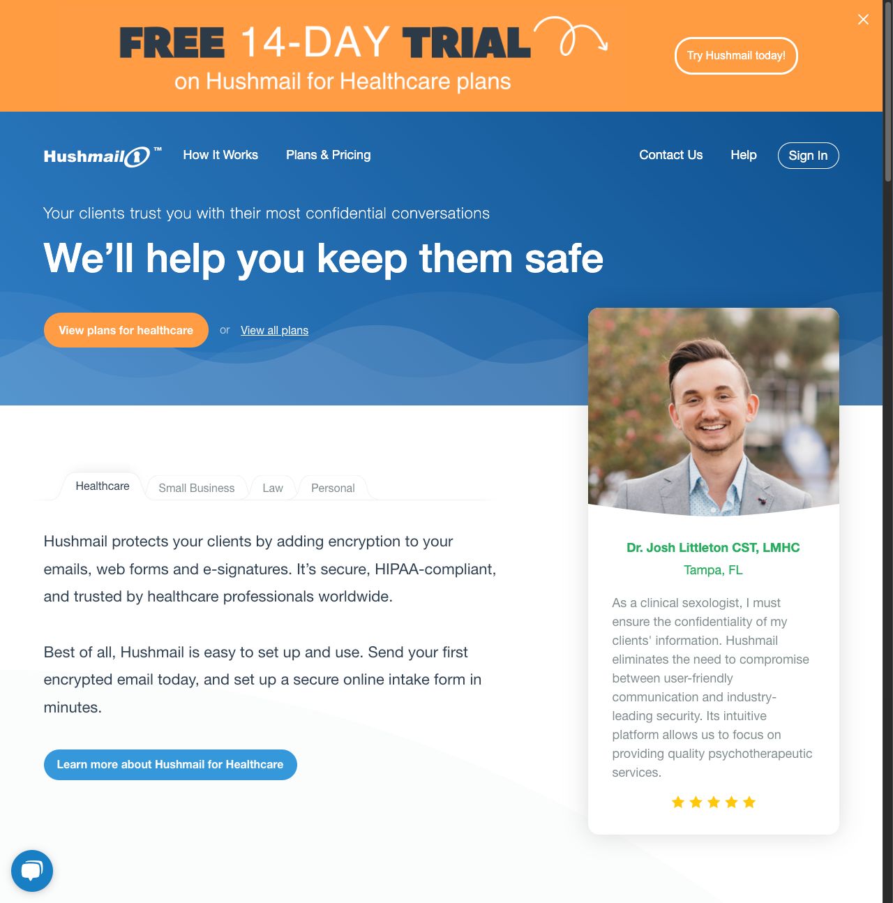 hushmail-website-screenshot