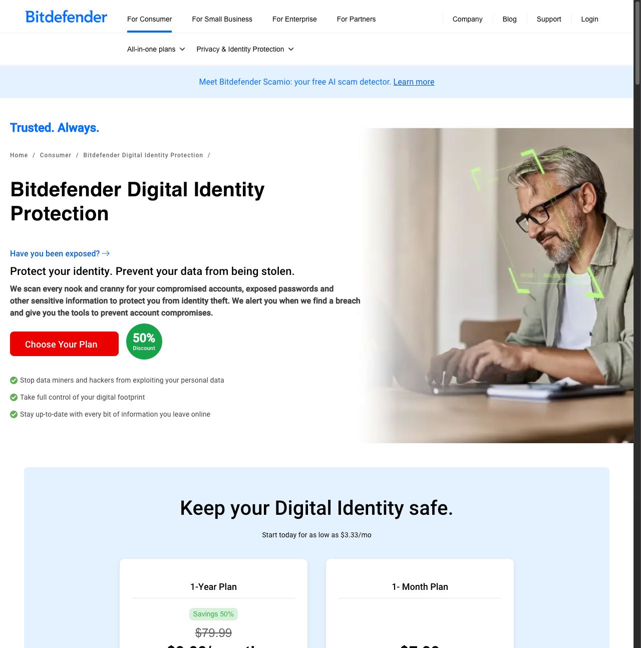 Bitdefender Digital Identity Protection Website Preview