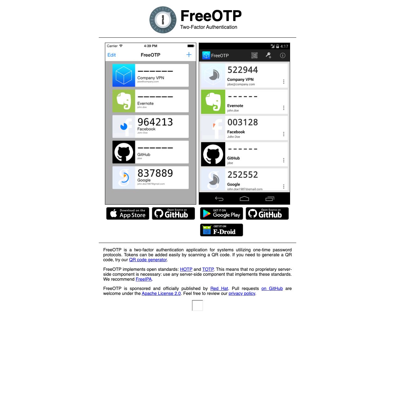 freeotp-2fa-website-screenshot